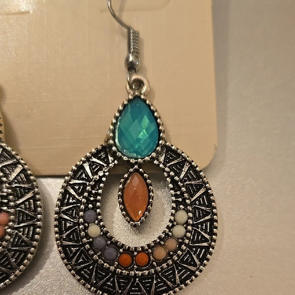 Silver and Blue Teardrop Earrings with Filigree Design - Picture 5 of 5